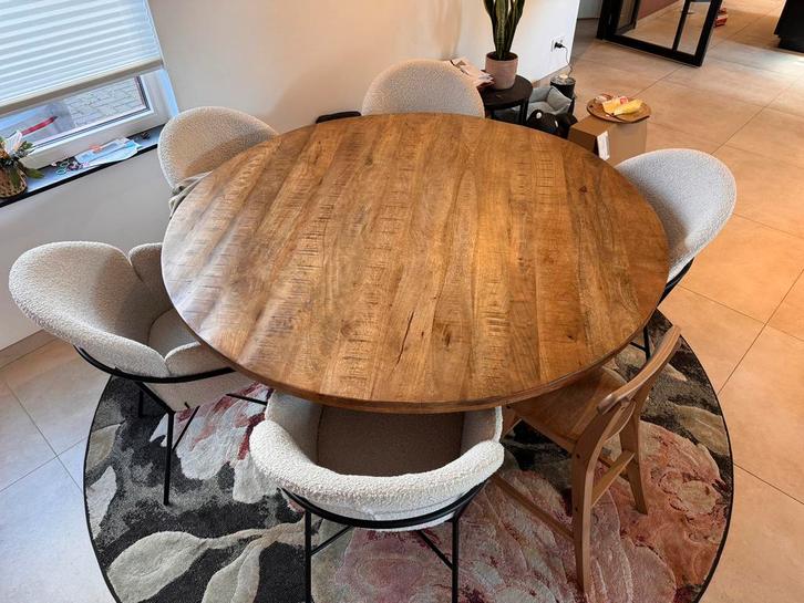 Goossens Ronde Eettafel Mangohout 150cm - Goede staat!, Huis en Inrichting, Tafels | Eettafels, Zo goed als nieuw, 100 tot 150 cm