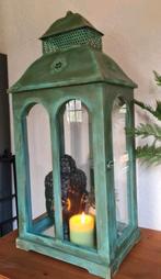 XL lantaarn 75cm windlicht vitrine pronkkastje vintage groen, Ophalen of Verzenden, Zo goed als nieuw, 75 cm of meer, Kandelaar