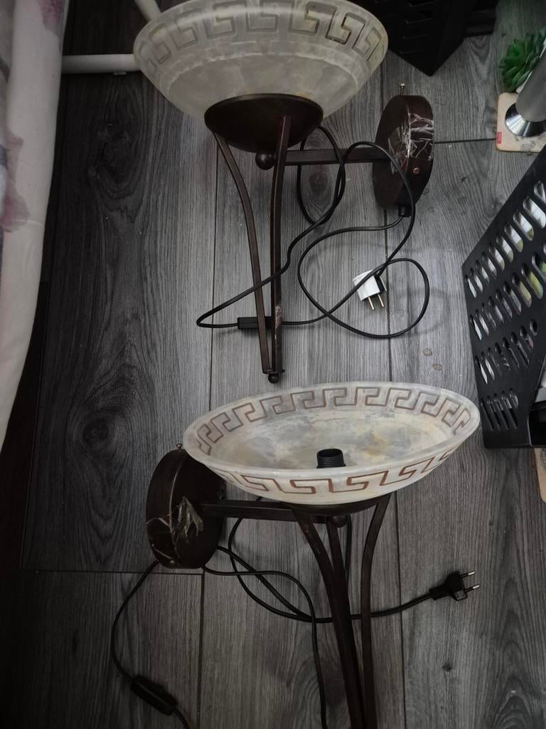 Set van 2 wandlampen met Grieks motief, Ophalen of Verzenden, Gebruikt, Glas, Klassiek, Grieks, Sfeervol