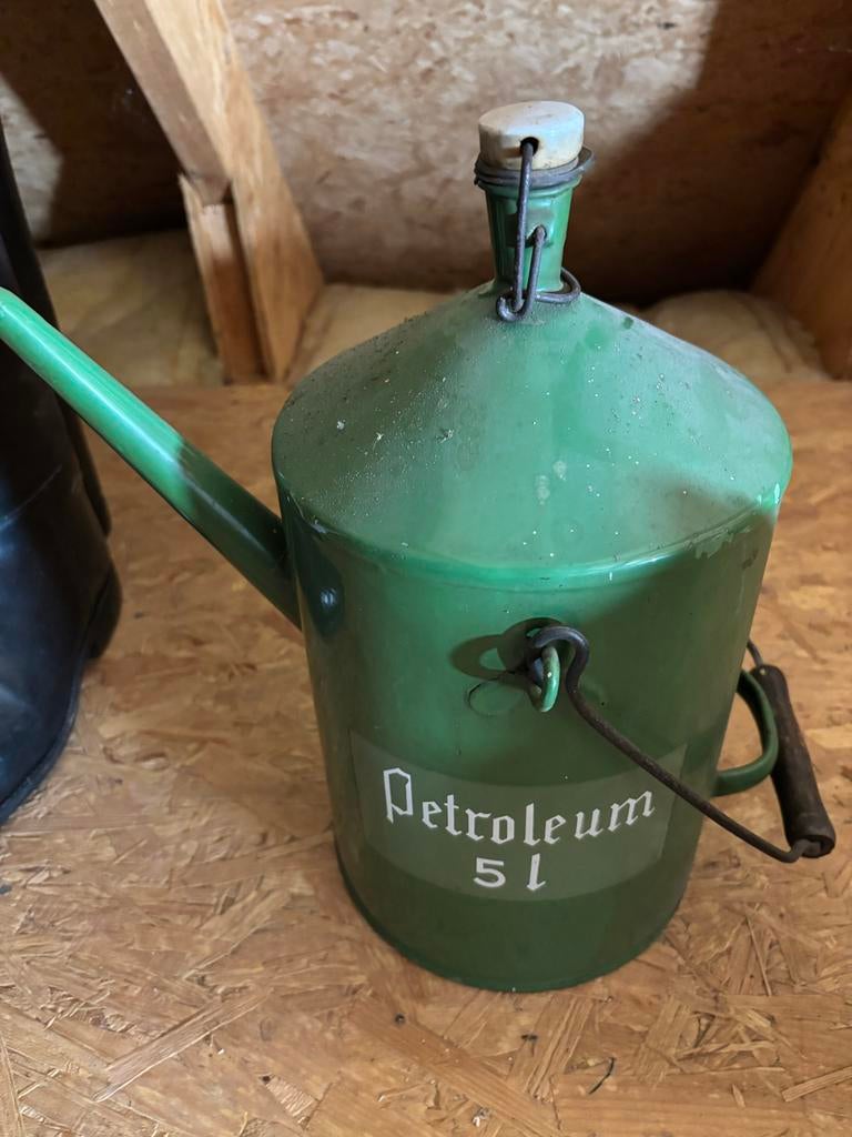 Vintage Petroleum Kan 5L - Groen Emaille, Ophalen of Verzenden