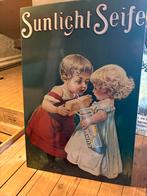 Vintage Sunlight Seife Reclamebord - Kinderen met Zeep, Ophalen of Verzenden, Gebruikt, Reclamebord