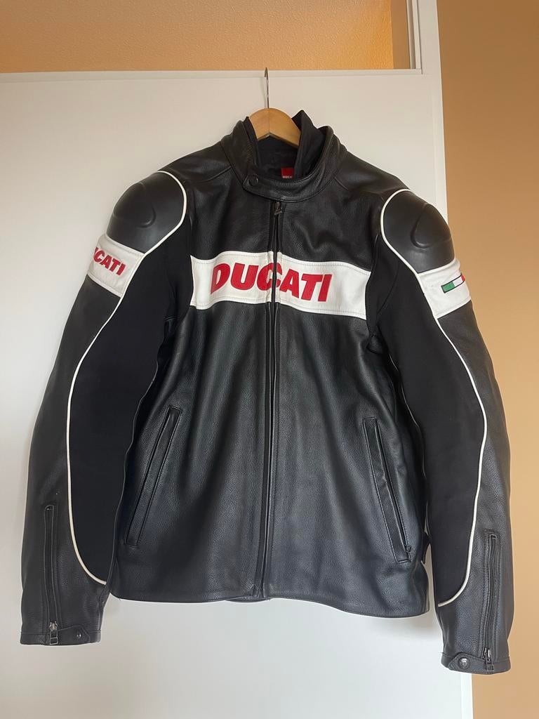 Ducati Leren Motorjas - Zwart/Wit met Rode Details, Ophalen of Verzenden, Tweedehands, Heren, Jas | leer