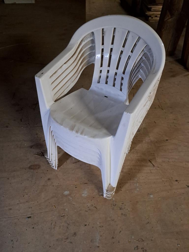 6 kunststof tuinstoelen, Tuin en Terras, Ophalen, Gebruikt, Kunststof, Stapelbaar