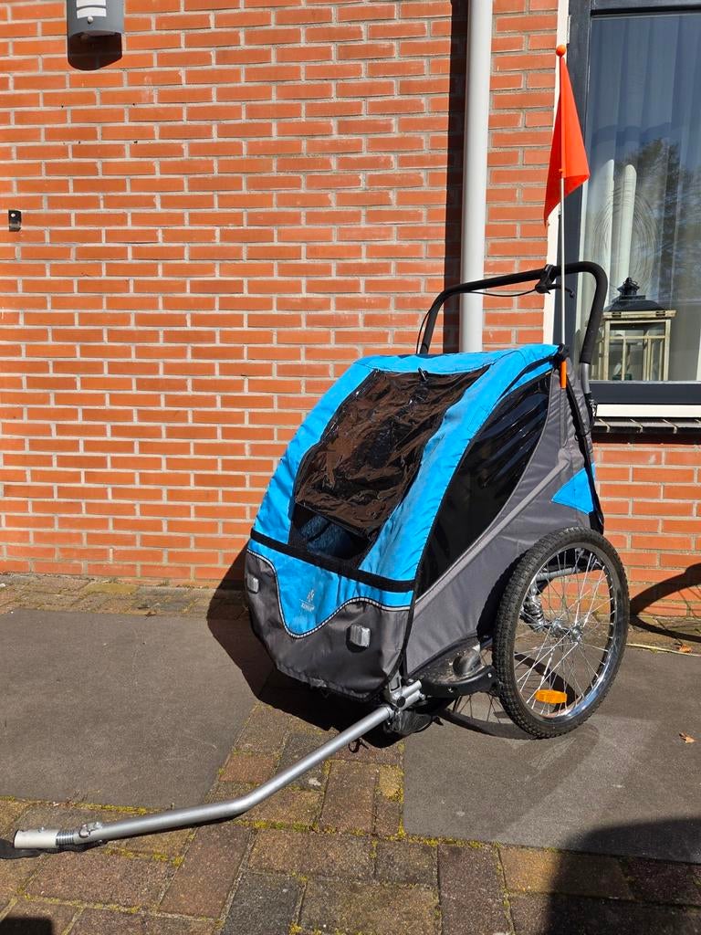 Kinderfietskar voor 2 kinderen met vering en wandelkit, Ophalen, Gebruikt, Vering, Kinderkar