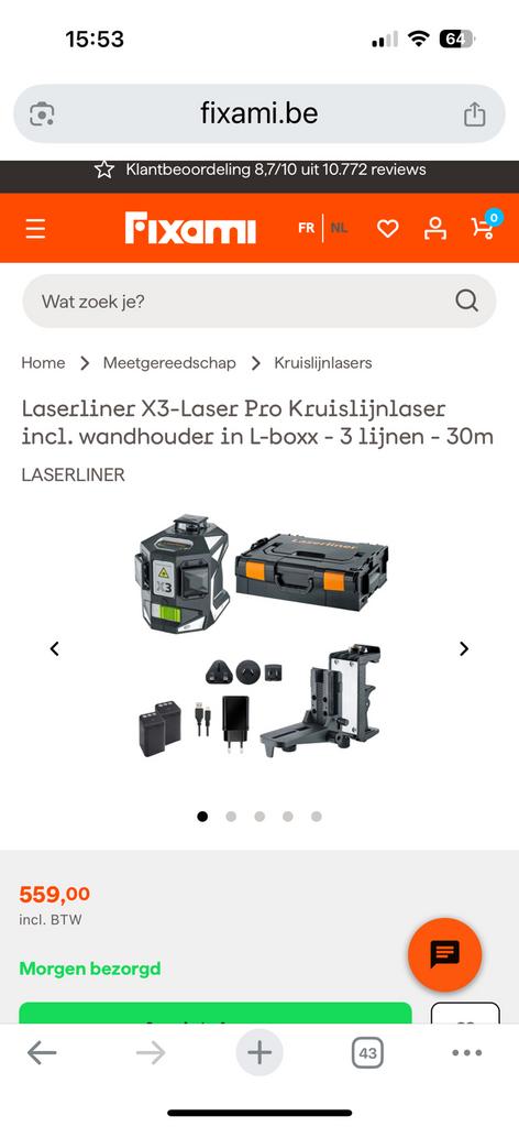 Laserliner x3 pro kruislijlaser met grx60 ontvanger, Ophalen of Verzenden, Zo goed als nieuw, Boor- en/of Breekhamer