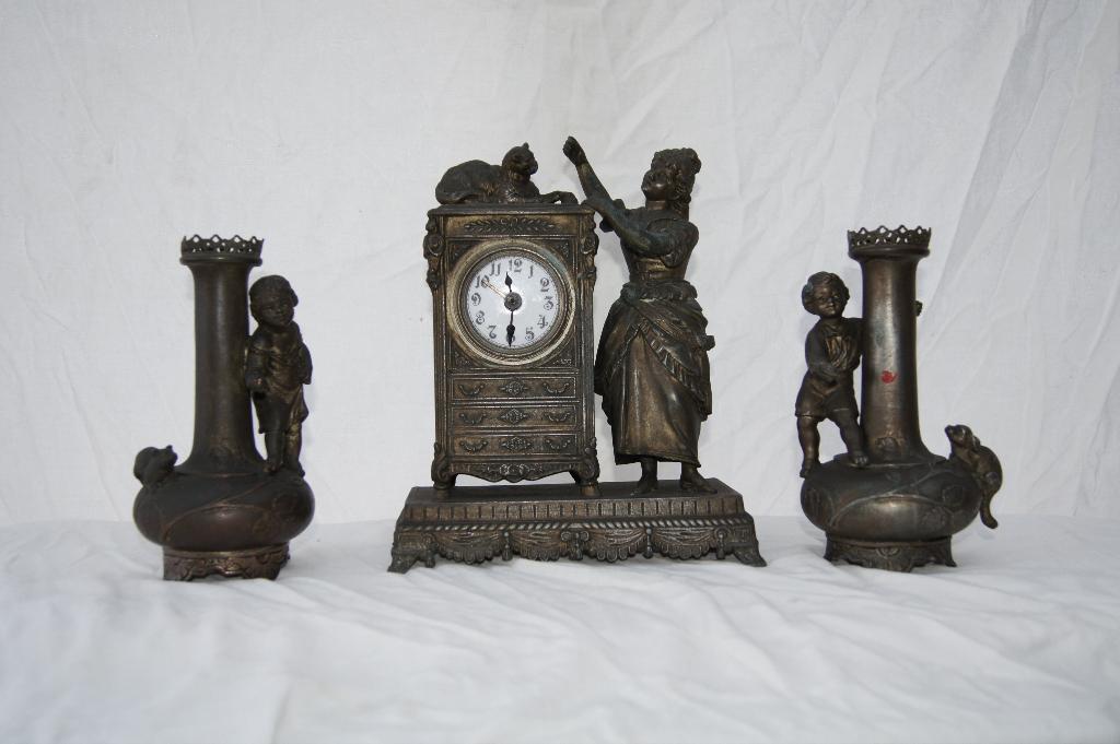 Klokstel met wekker, Antiek en Kunst, Antiek | Klokken, Ophalen of Verzenden