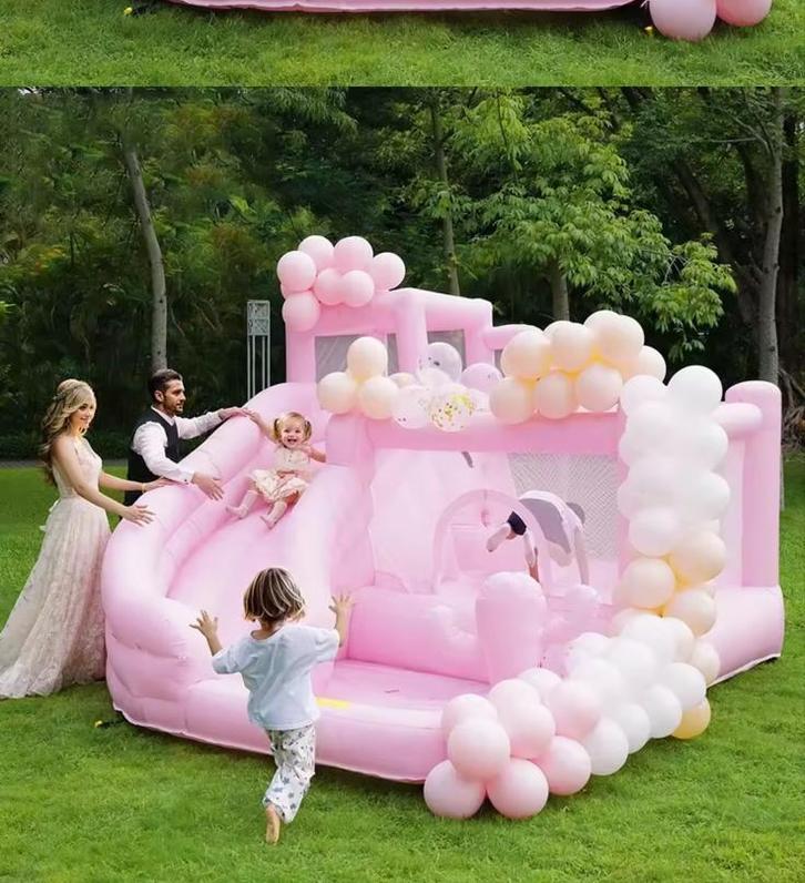 Roze Springkussen met Glijbaan, Kinderen en Baby's, Speelgoed | Buiten | Springkussens, Nieuw, Ophalen of Verzenden