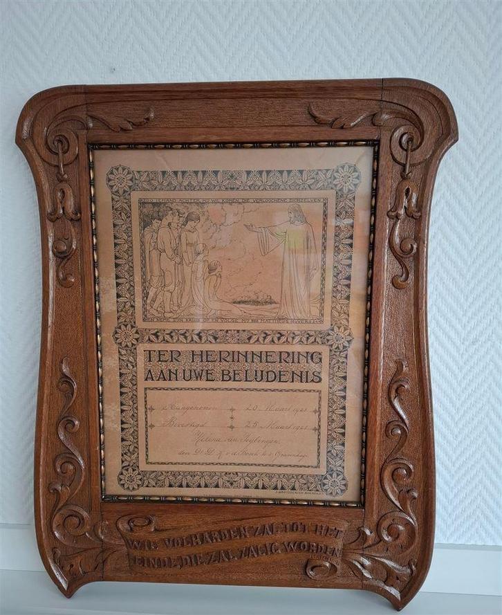 Eiken gestoken lijst met document .ong. 58 x 46 cm, Antiek en Kunst, Antiek | Overige Antiek, Ophalen of Verzenden