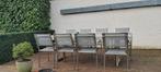 RVS design tafel merk Valeur met 8 stapelbare stoelen, Tuin en Terras, Ophalen, Gebruikt