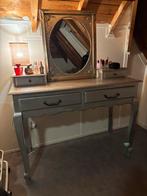 Brocante Kaptafel met Spiegel - Zilverkleurig, Ophalen, Gebruikt, Minder dan 100 cm
