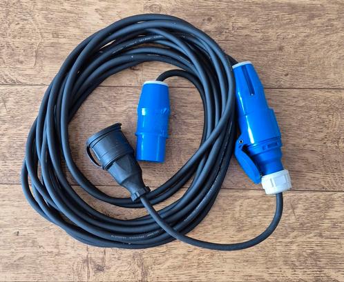 Verlengsnoer met blauwe stekkers, Doe-het-zelf en Verbouw, Elektra en Kabels, Gebruikt, Kabel of Snoer, Ophalen of Verzenden