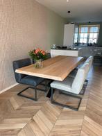 Eettafel, eiken met stalen kruispoot, Ophalen, Eikenhout, 200 cm of meer, 50 tot 100 cm