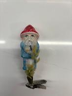 Oude glazen kerstbal. Paddestoel kabouter op knijper, Ophalen of Verzenden