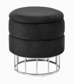 Design velours zwarte poef met metalen frame, Ophalen, Minder dan 50 cm, Gebruikt, Rond