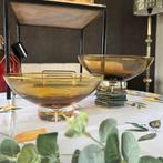 Schaal op voet art-deco amber glas vintage, Ophalen of Verzenden