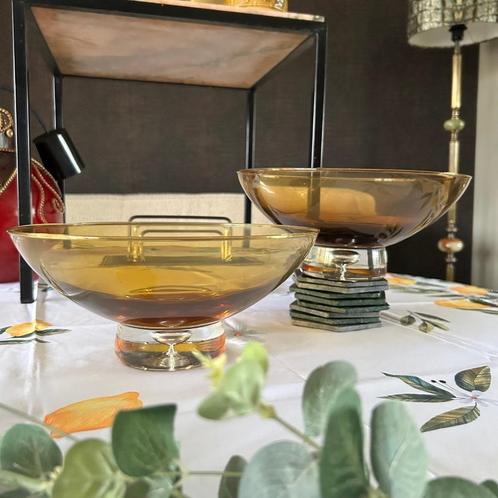 Schaal op voet art-deco amber glas vintage, Antiek en Kunst, Antiek | Glas en Kristal, Ophalen of Verzenden