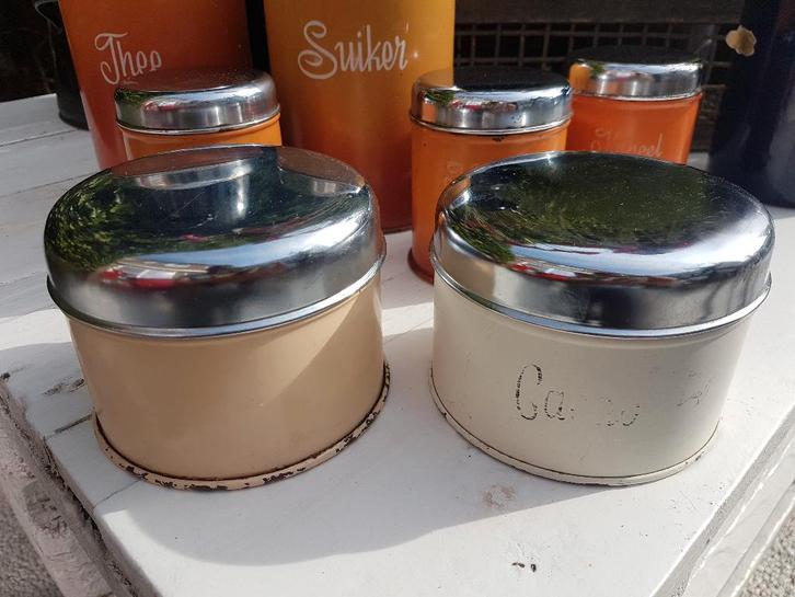 Antieke Brabantia koffie thee suiker en cacaoblikken, Verzamelen, Blikken, Zo goed als nieuw, Overige, Overige merken, Ophalen of Verzenden