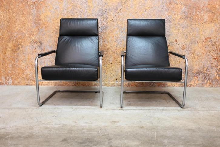 ZGANieuw 2 zwarte leren Harvink Optie design fauteuils, Huis en Inrichting, Fauteuils, Zo goed als nieuw, Leer, Metaal, 50 tot 75 cm