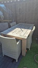 teak buiten tafel met 4x luxe wicker stoelen, Ophalen, 4 zitplaatsen, Gebruikt, Wicker
