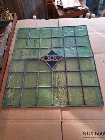 Jugendstil Glas in Loodraam - 30er Jaren groen glas. beschikbaar voor biedingen