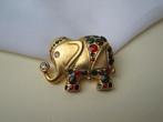 Broche olifant Kenneth Jay Lane /gekleurde emaille stippen, Met kristal, Overige materialen, Overige kleuren, Verzenden