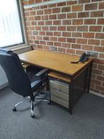 Bureau, eiken, met laden bureaustoel en bureaulamp, Met wielen, Gebruikt, Ophalen, Bureau