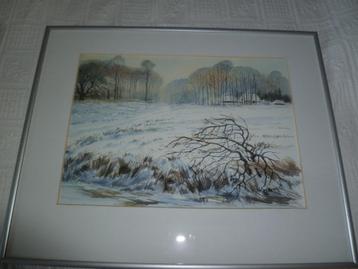 Piet Bruins aquarel wintergezicht Veluwe Nunspeet