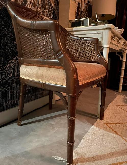 Vintage Faux bamboe fauteuil, Huis en Inrichting, Stoelen, Gebruikt, Eén, Stof, Ophalen