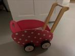 Janod poppenwagen pop wagen hout speelgoed roze stippen wit, Ophalen of Verzenden, Zo goed als nieuw, Duw- of Trekspeelgoed