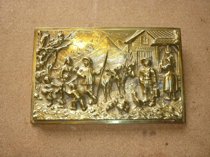 Oude koperen plaat met tafereel in zeer goede staat, Antiek en Kunst, Antiek | Koper en Brons, Koper, Ophalen of Verzenden