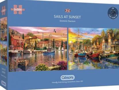 Gibsons - Sails at Sunset - 2x500 stukjes, Hobby en Vrije tijd, Denksport en Puzzels, Nieuw, Legpuzzel, 500 t/m 1500 stukjes, Ophalen of Verzenden