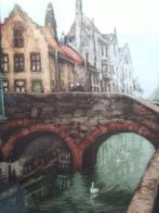 Mooie oude ingelijste litho van Brussel door Jef Codron., Antiek en Kunst, Kunst | Litho's en Zeefdrukken, Ophalen of Verzenden