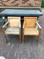 Teak houten tuinstoel 2x op wieltjes, Ophalen, Gebruikt, Teakhout