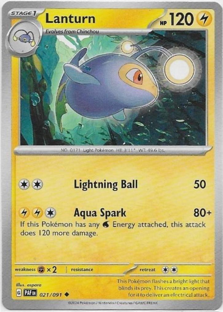 Paldean Fates,  Lanturn [uncommon] 21/91, Hobby en Vrije tijd, Verzamelkaartspellen | Pokémon, Nieuw, Losse kaart, Ophalen of Verzenden
