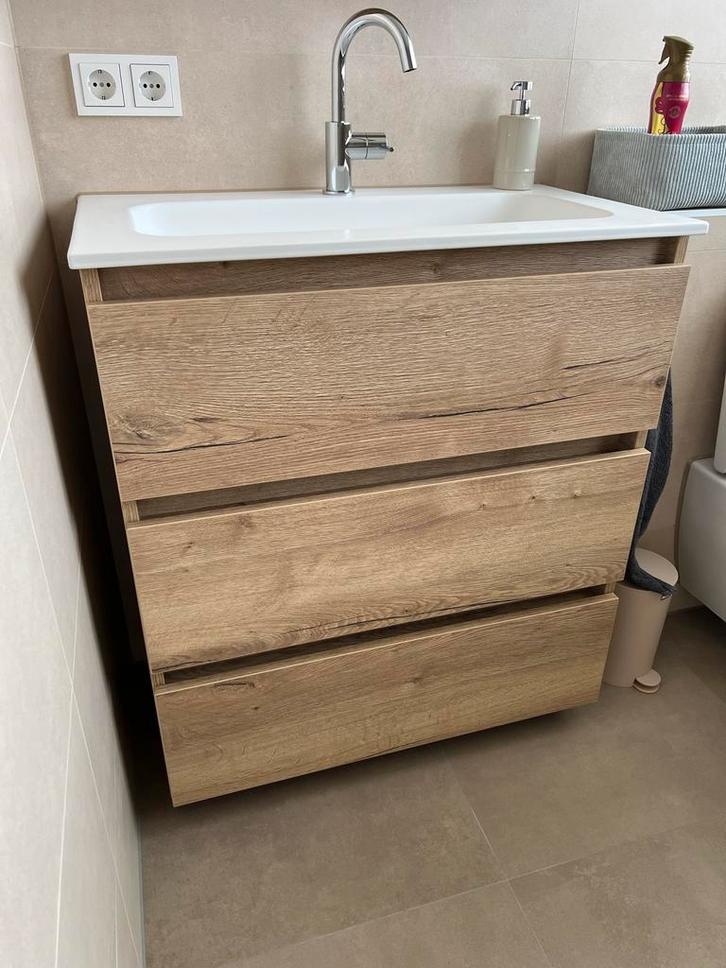 Badmeubelset Smoked Timber - Wastafelonderkast & Spiegelkast, Huis en Inrichting, Badkamer | Badkamermeubels, Nieuw, Wastafelkast