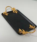 Zwarte metalen serveerschaal dienblad goudkleur handvatten, Ophalen of Verzenden, Zo goed als nieuw, H, H