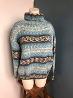 Hand gebreide trui coltrui oversized blauw wit grijs m l xl, Blauw, Maat 42/44 (L), Ophalen of Verzenden, Zo goed als nieuw