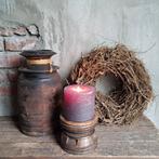 Landelijke houten kruik pot kandelaar wortelkrans *Etage3*, ., Ophalen of Verzenden, Zo goed als nieuw, .