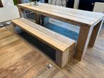 Steigerhouten Tafel + 2 Banken - Robuust!, Gebruikt, Vijf personen of meer, 150 tot 200 cm, Rechthoekig