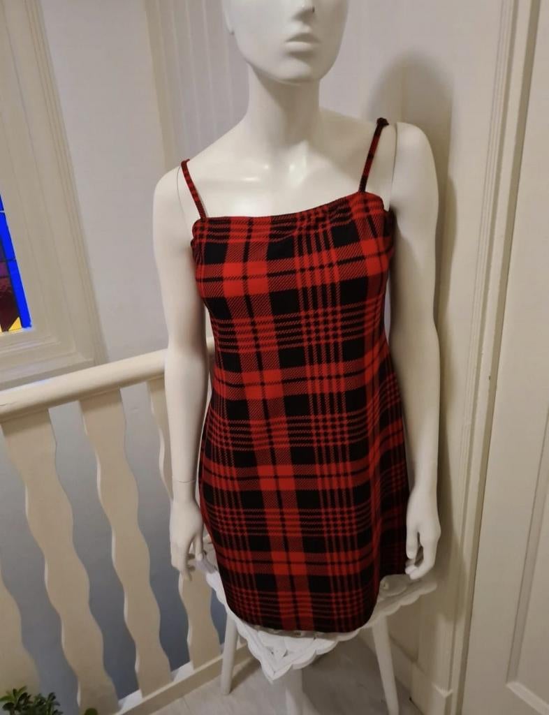 Geruite rood zwart jurk, XL/42/14, Kleding | Dames, Ophalen of Verzenden