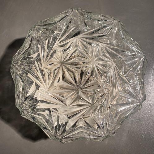 Vintage glazen plafondlamp plafonnière met stermotief - 26cm, Huis en Inrichting, Lampen | Plafondlampen, Zo goed als nieuw, Glas