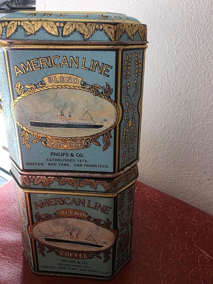 Oude Blikken American Line & Red Cross Koffie, Antiek en Kunst, Antiek | Overige Antiek, Ophalen of Verzenden