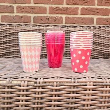 Nieuw: 3x set bekers papier/kunststof feestservies rose  beschikbaar voor biedingen