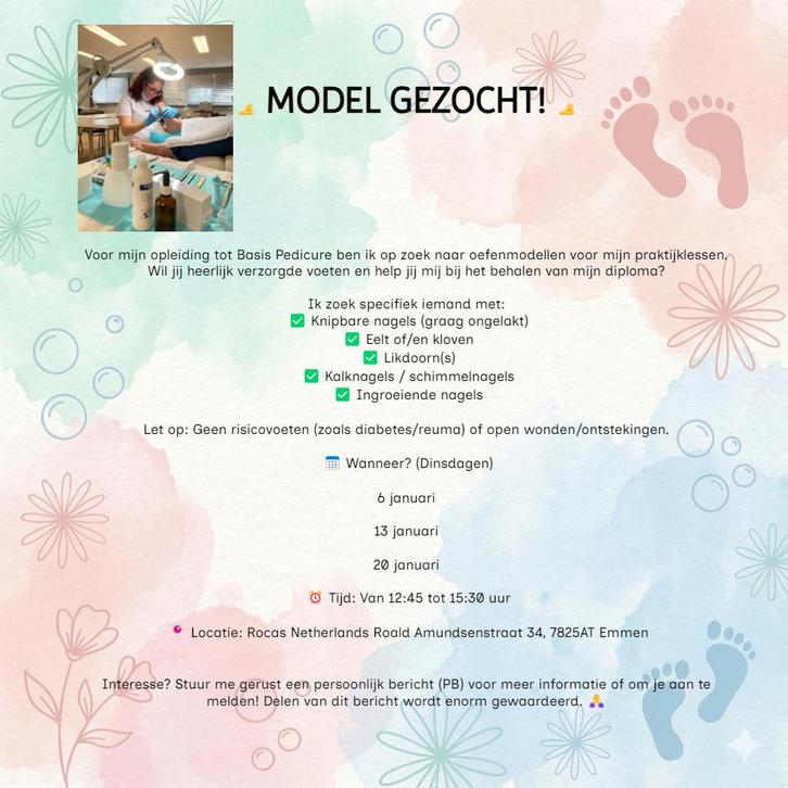 Pedicure modellen gezocht, Vacatures, Vacatures | Modellen, Overige niveaus, Starter, Overige vormen, Overige uren