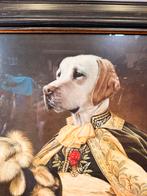Leuk schilderij van officier met hondenkop 70x86cm, Antiek en Kunst, Ophalen