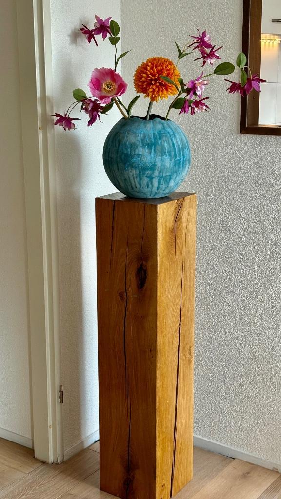 Massief eiken plantentafel 23x23x100 cm, Huis en Inrichting, Woonaccessoires | Zuilen en Pilaren, Zo goed als nieuw, Ophalen