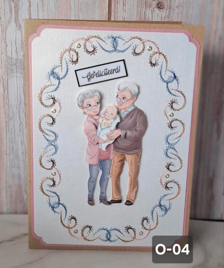 Geborduurde wenskaarten Opa en Oma, Hobby en Vrije tijd, Kaarten | Zelfgemaakt, Nieuw, Man of Vrouw, Ophalen of Verzenden