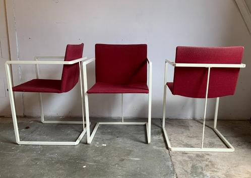 4 Dutch Design Eetkamerstoelen - opknappers, Huis en Inrichting, Stoelen, Gebruikt, Vier, Metaal, Stof, Rood, Ophalen