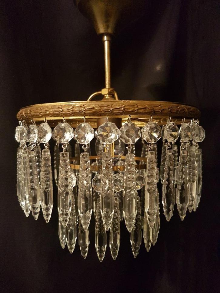 antieke hallamp, Huis en Inrichting, Lampen | Kroonluchters, Gebruikt, Glas, Metaal, Ophalen of Verzenden