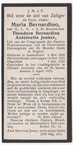 zr. Theodora B.A. Jonker 1896 Amersfoort + 1923 Zijtaart, Verzamelen, Bidprentjes en Rouwkaarten, Verzenden, Bidprentje